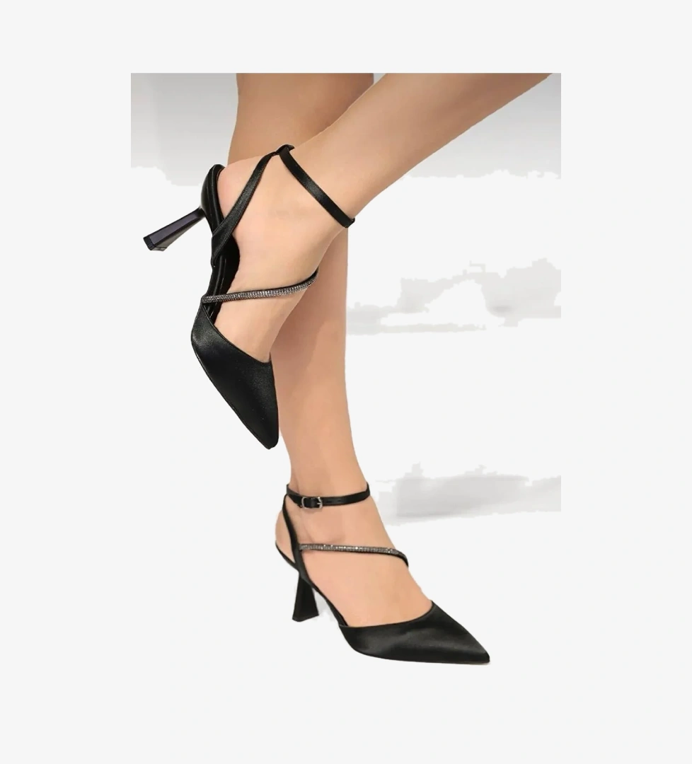 Feles Arkası Açık Şerit Taşlı Stiletto Kadın Topuklu Ayakkabı model görseli