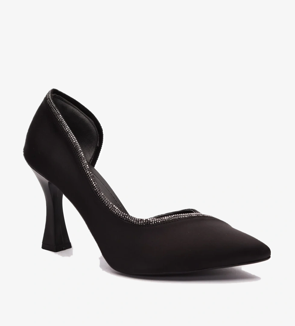 Kadeh Topuk Saten Taşlı Stiletto Kadın Topuklu Ayakkabı