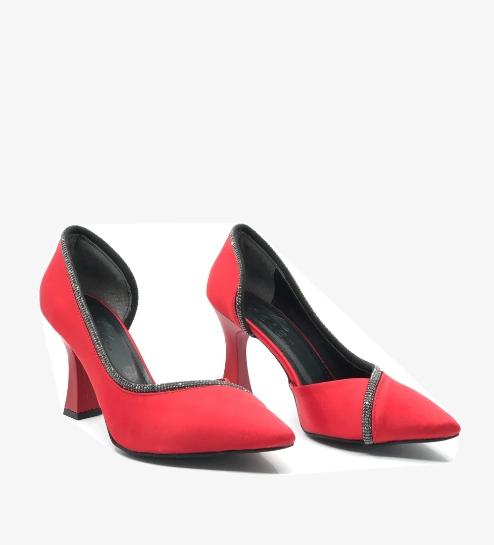 Feles Kadeh Topuk Saten Taşlı Stiletto Kadın Topuklu Ayakkabı model görseli