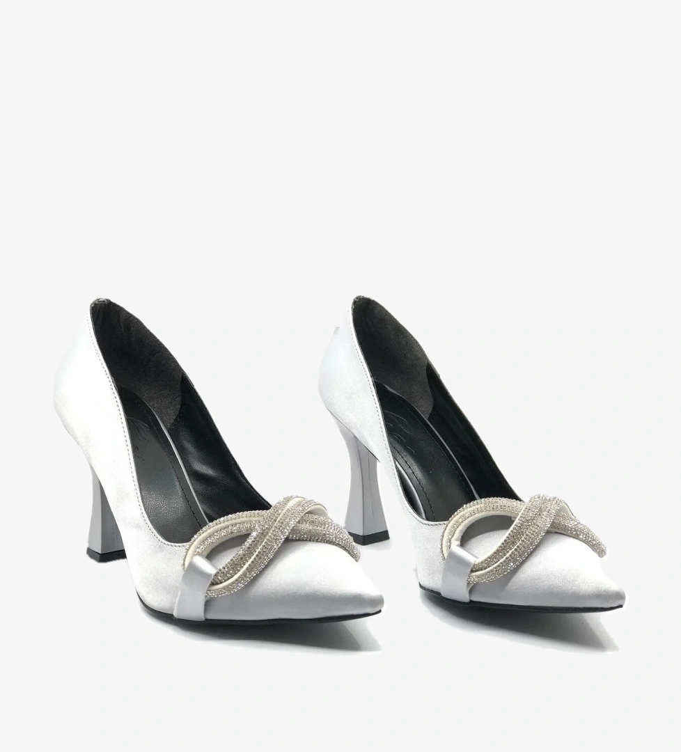 Kadeh Topuk Taşlı Saten Stiletto Kadın Topuklu Ayakkabı