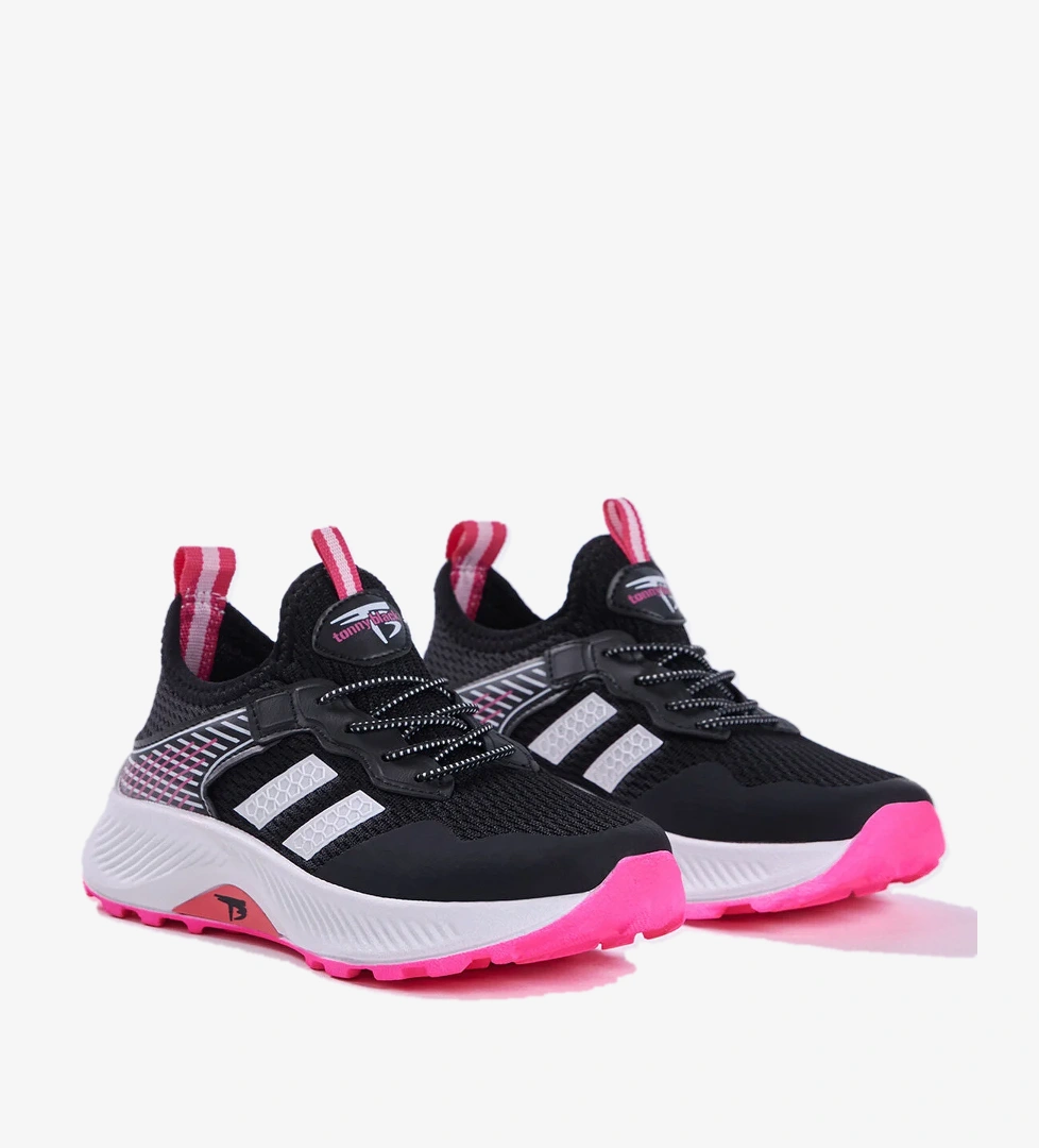 Çocuk Unisex Siyah Fuşya Rahat Kalıp Nefes Alabilen Kumaş Bağcıklı Sneaker