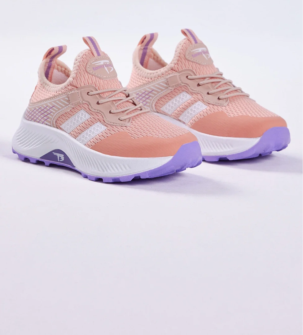 Çocuk Unisex Pudra Lila Rahat Kalıp Nefes Alabilen Kumaş Bağcıklı Sneaker