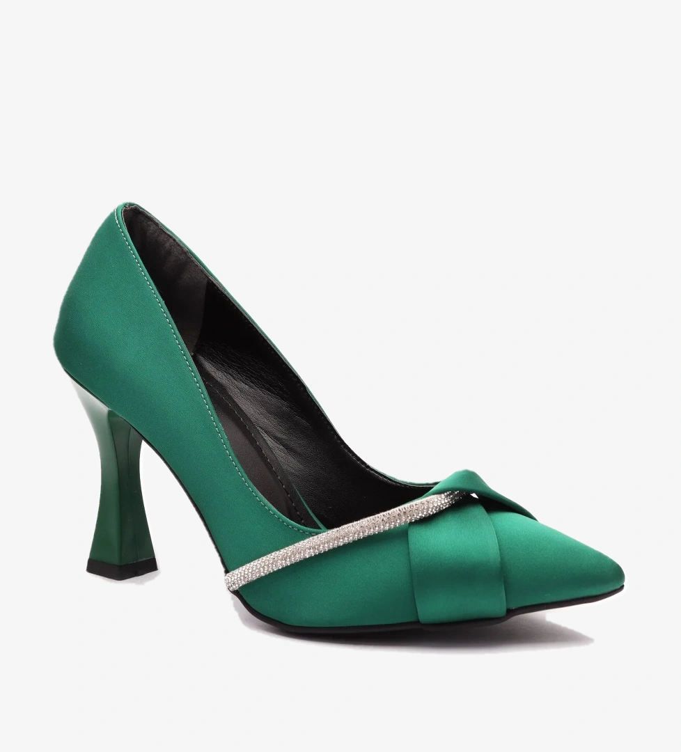 Kadeh Topuk Saten Şerit Taşlı Stiletto Kadın Topuklu Ayakkabı - Görsel 1