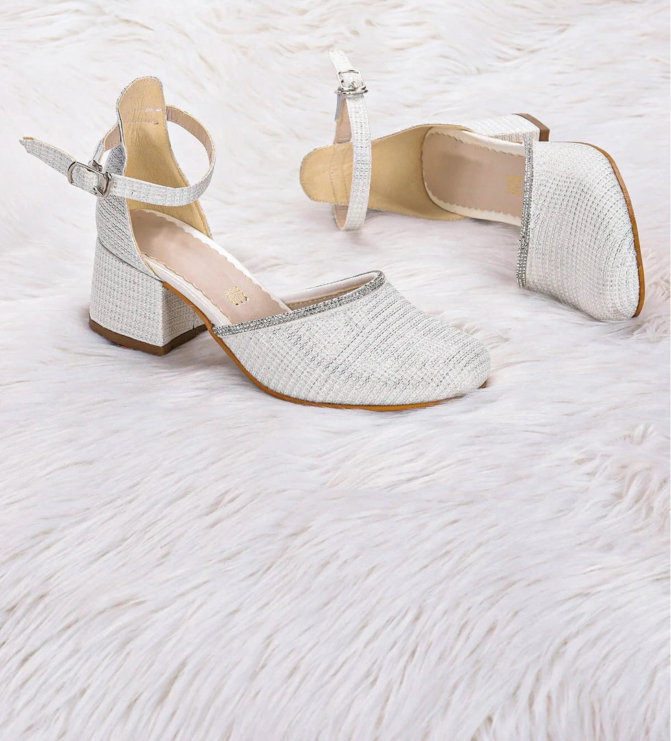 Kiko Kids Ressa Taşlı Kız Çocuk 5 Cm Topuklu Sandalet Abiye Ayakkabı Sedef