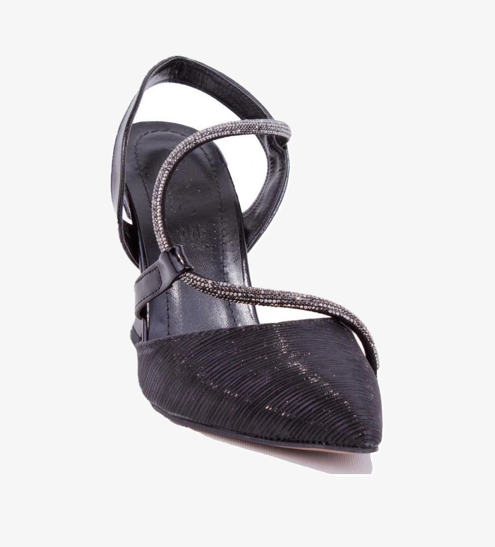 DZA07-396155 Siyah Simli Abiye Topuklu Kadın Ayakkabı