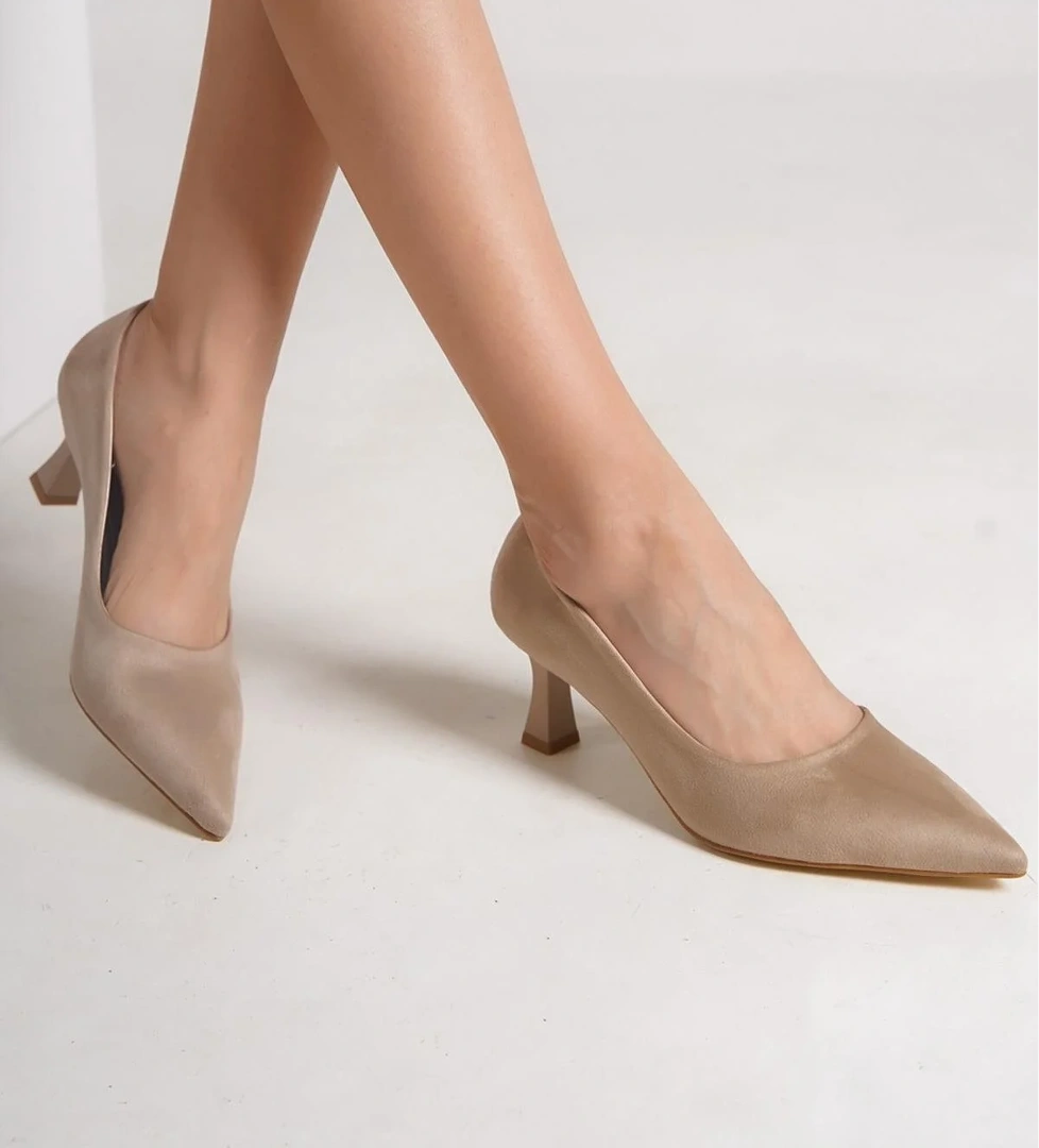 Kandy Ten Süet Stiletto Kadeh Topuklu Ayakkabı