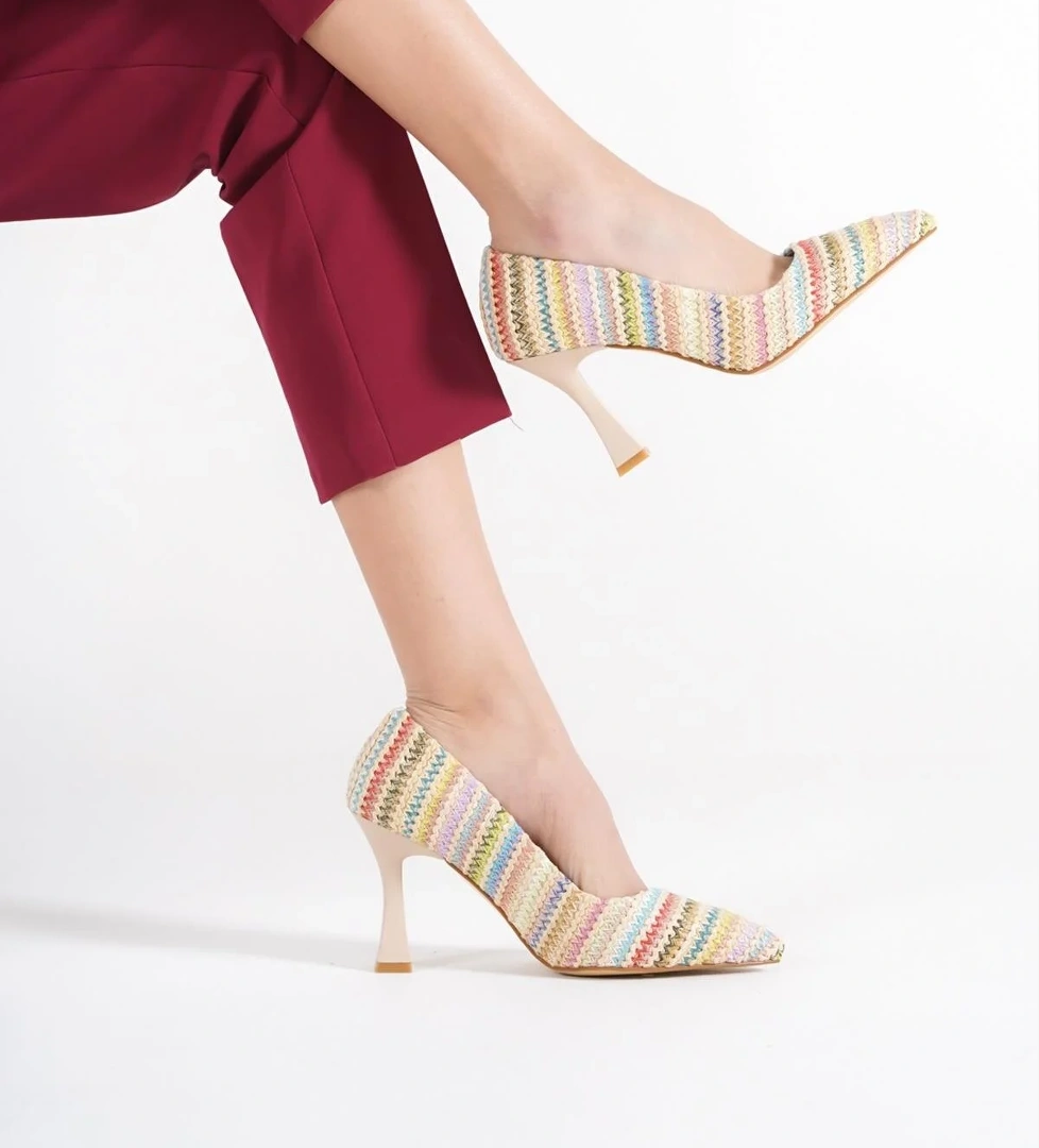 Kanger Çok Renkli Stiletto Kadeh Topuklu Ayakkabı