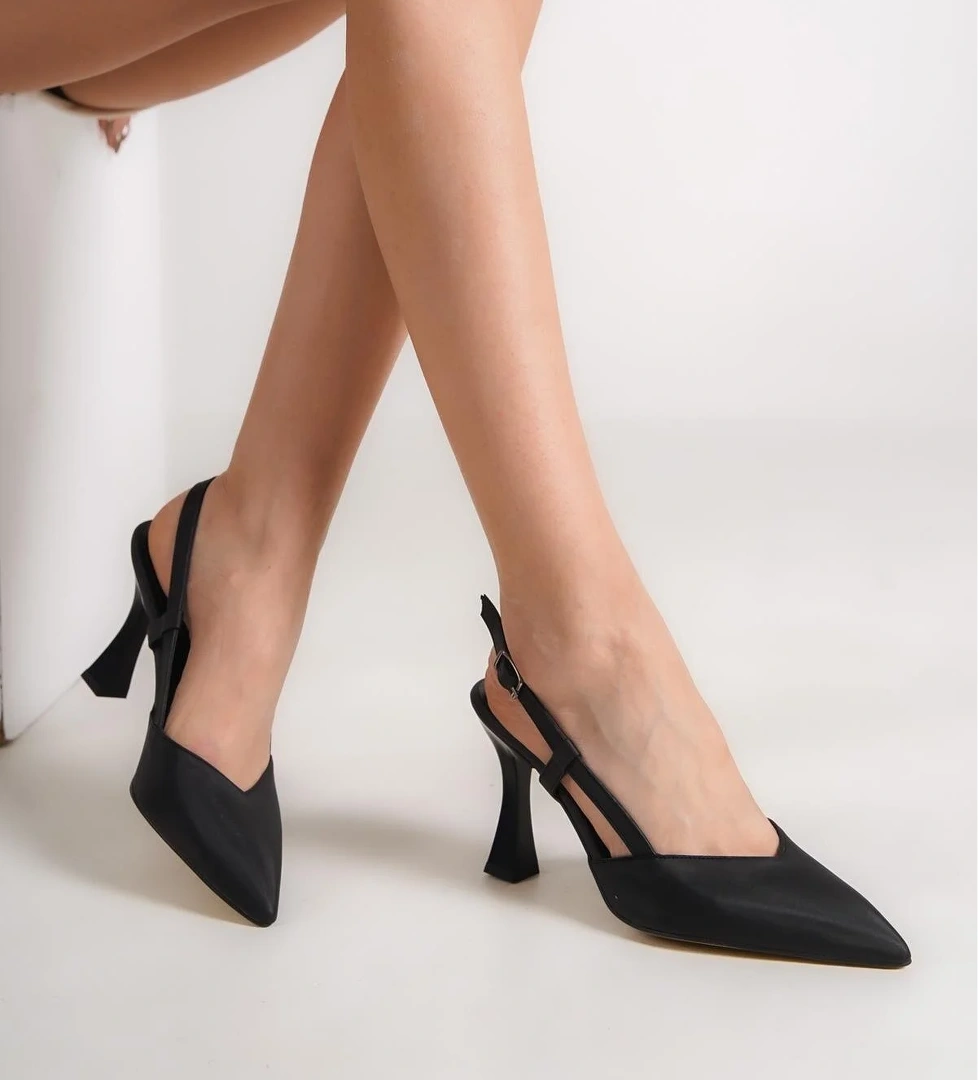 Paris Siyah Arkası Açık Stiletto Yazlık Topuklu Ayakkabı