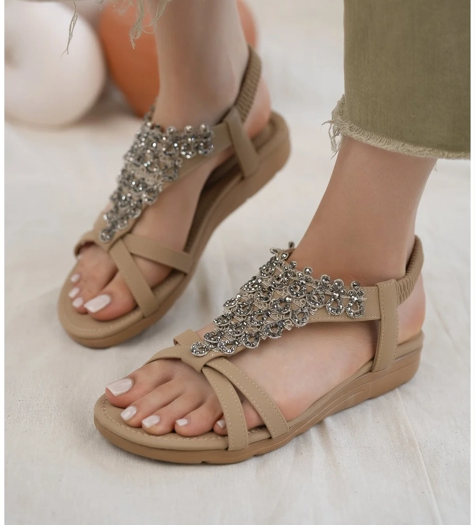Mary Anatomik Ortopedik Fashion Taşlı Günlük Kadın Sandalet - Görsel 1
