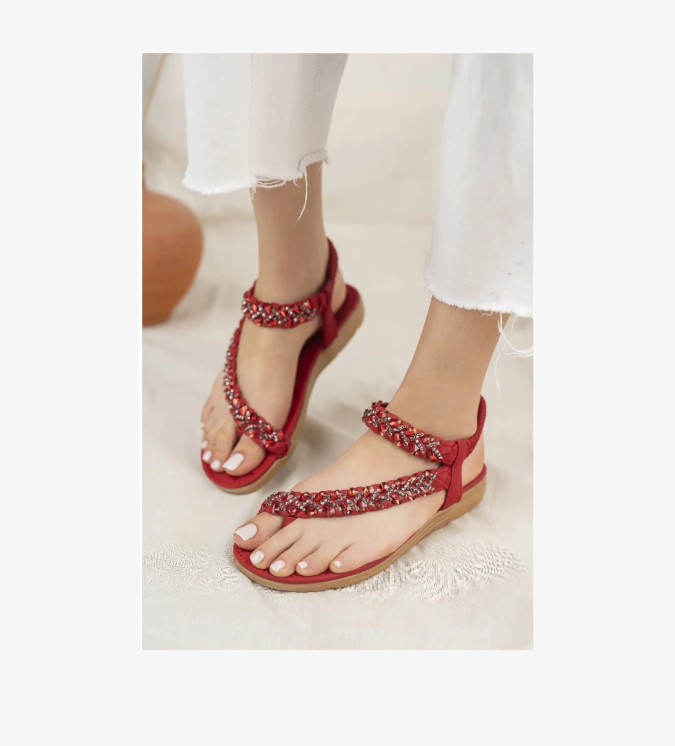 Sasha Anatomik Parmak Arası Taşlı Günlük Kadın Sandalet