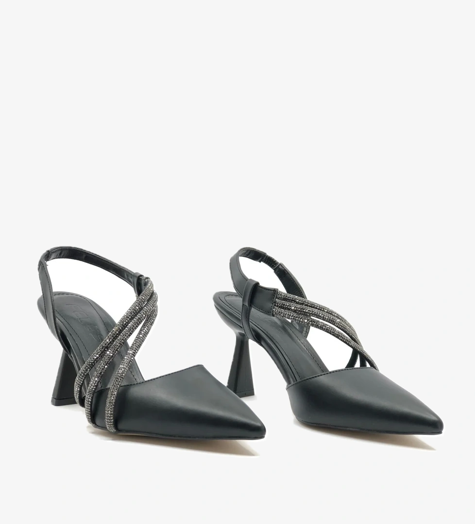 Üç Şerit Taş Detaylı Kadın Topuklu Ayakkabı Stiletto