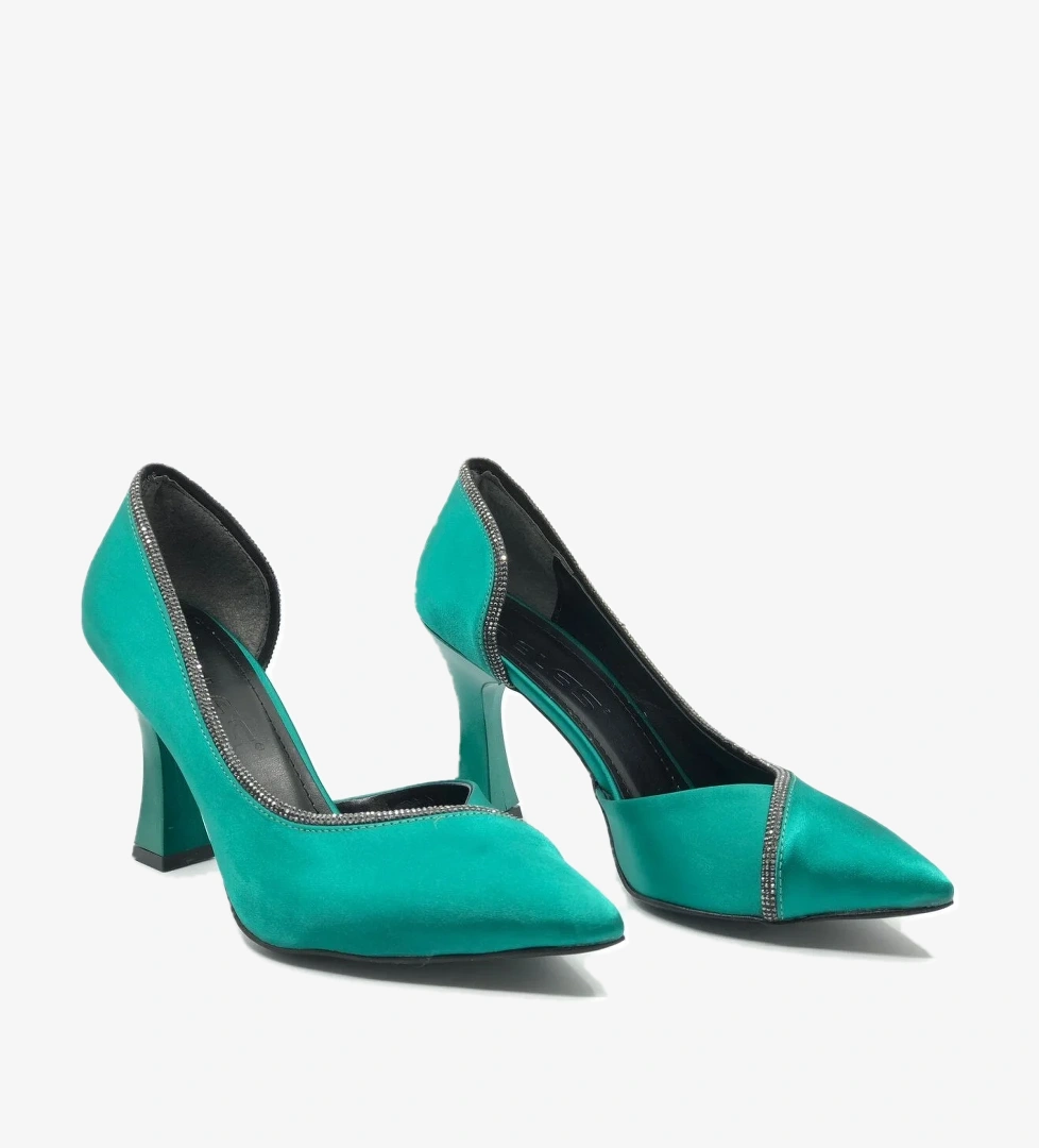 Kadeh Topuk Saten Taşlı Stiletto Kadın Topuklu Ayakkabı