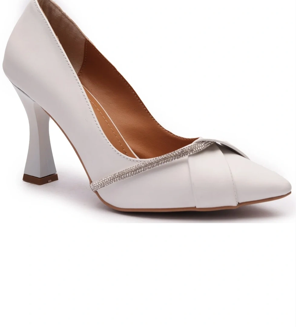 Kadeh Topuk Saten Şerit Taşlı Stiletto Kadın Topuklu Ayakkabı