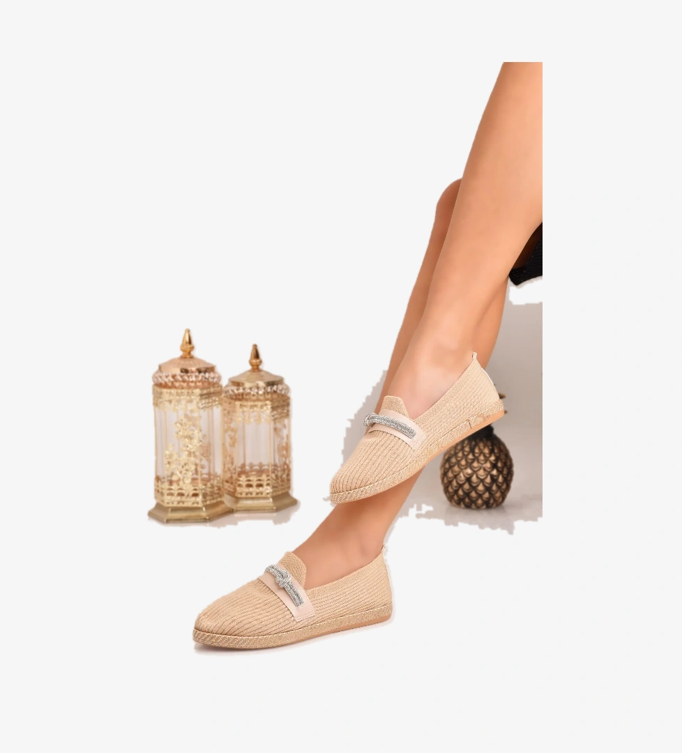 Odesa Ayakkabı Kadın Taşlı Detaylı Triko Babet Ayakkabı model görseli