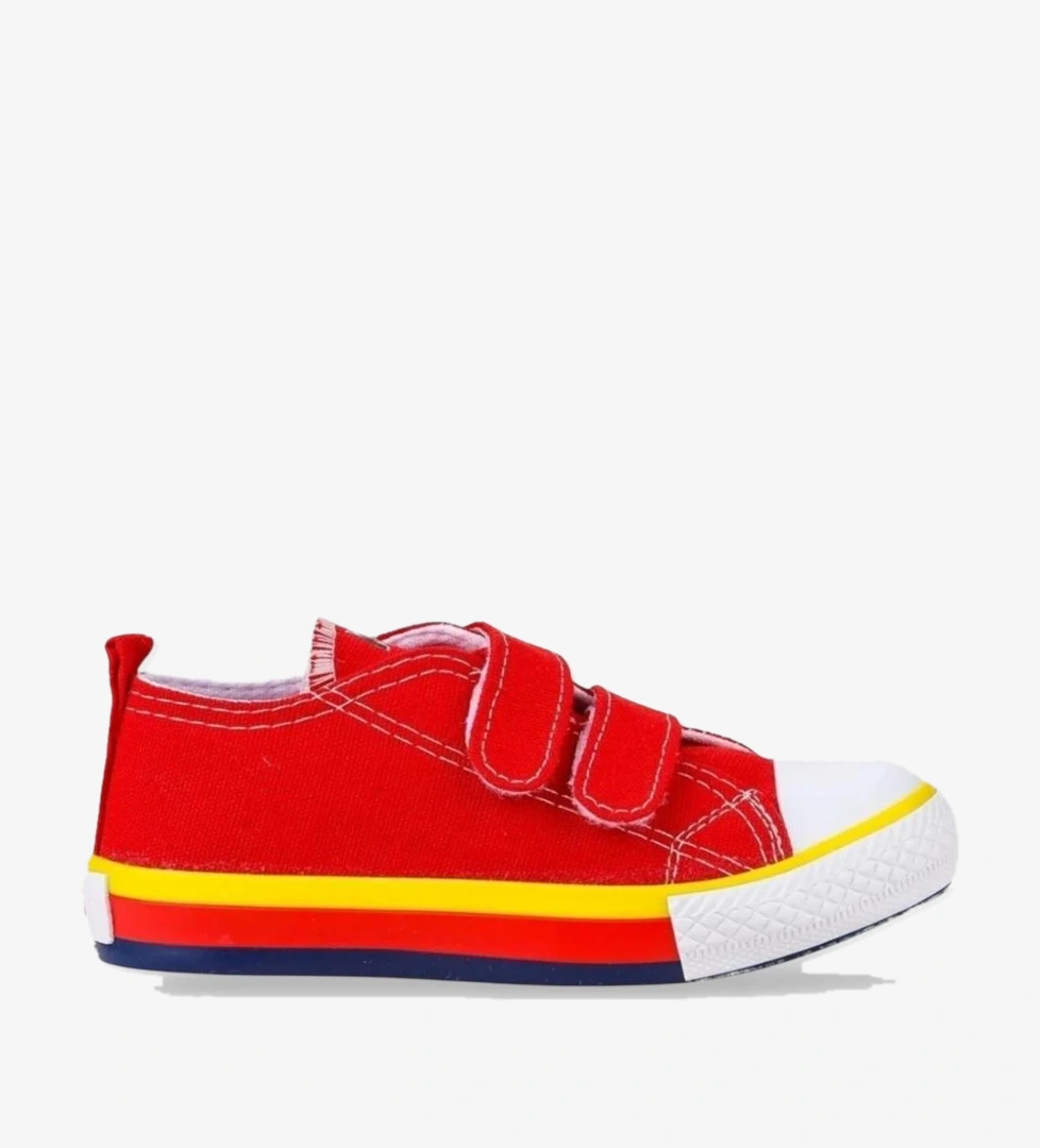 Unisex Çocuk Keten Kısa Convers Modeli Cırtlı Sneaker Spor Ayakkabı (26-30) KIRMIZI