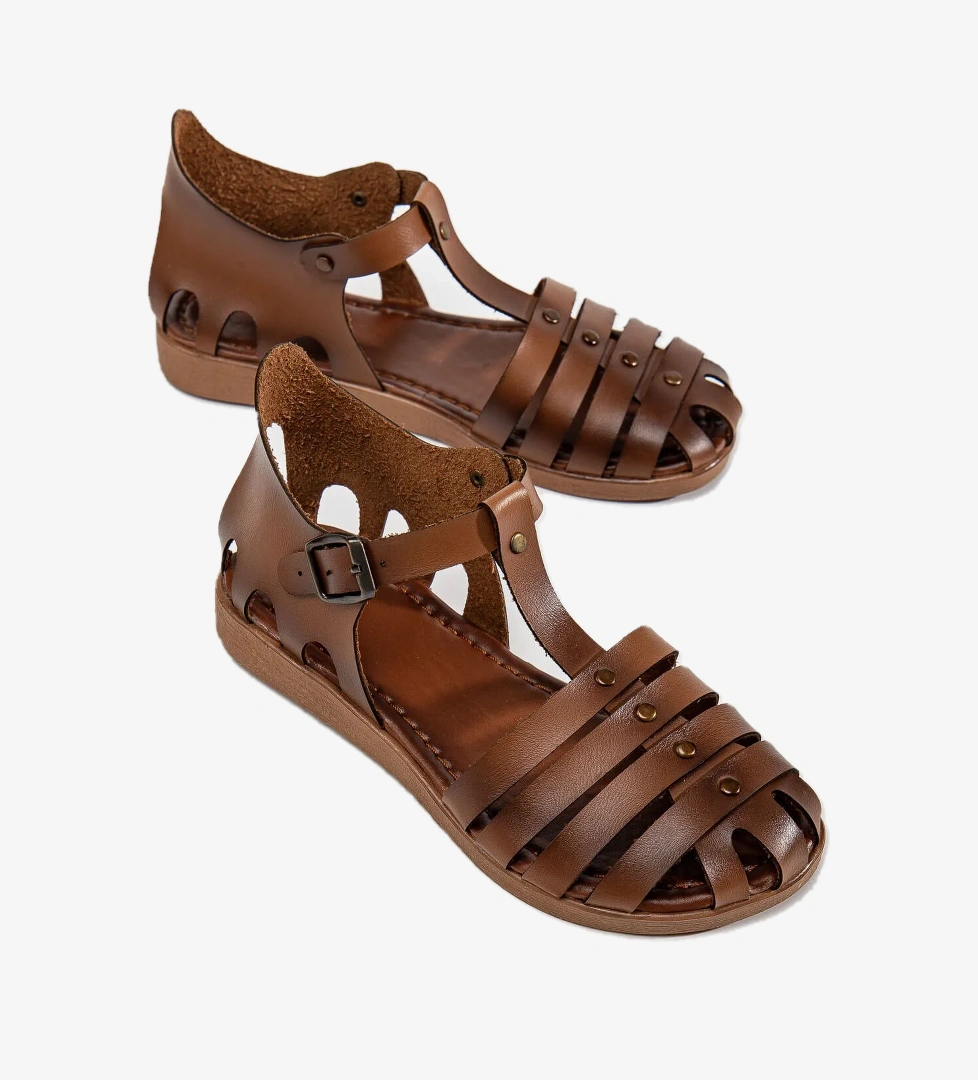 Ccway 4 Biyeli Kadın Sandalet Taba Si̇yah Ci̇lt model görseli