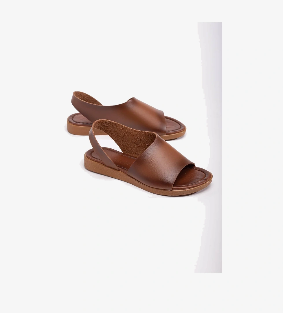 Geniş Tek Bantlı Kadın Sandalet TABA CİLT