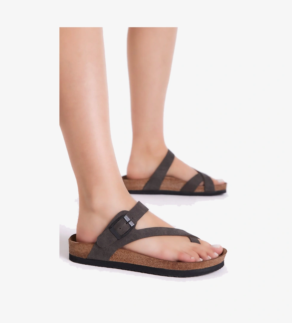 Kadın Kahve Rahat Kalıp Poli Taban Çapraz Model Nubuk Parmak Arası Terlik