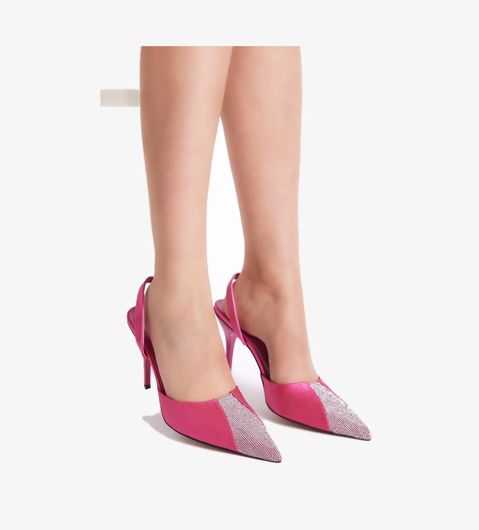 Kadın Fuşya Gecce Serisi Önü Taş İşlemeli Sivri Burunlu Topluklu Ayakkabı