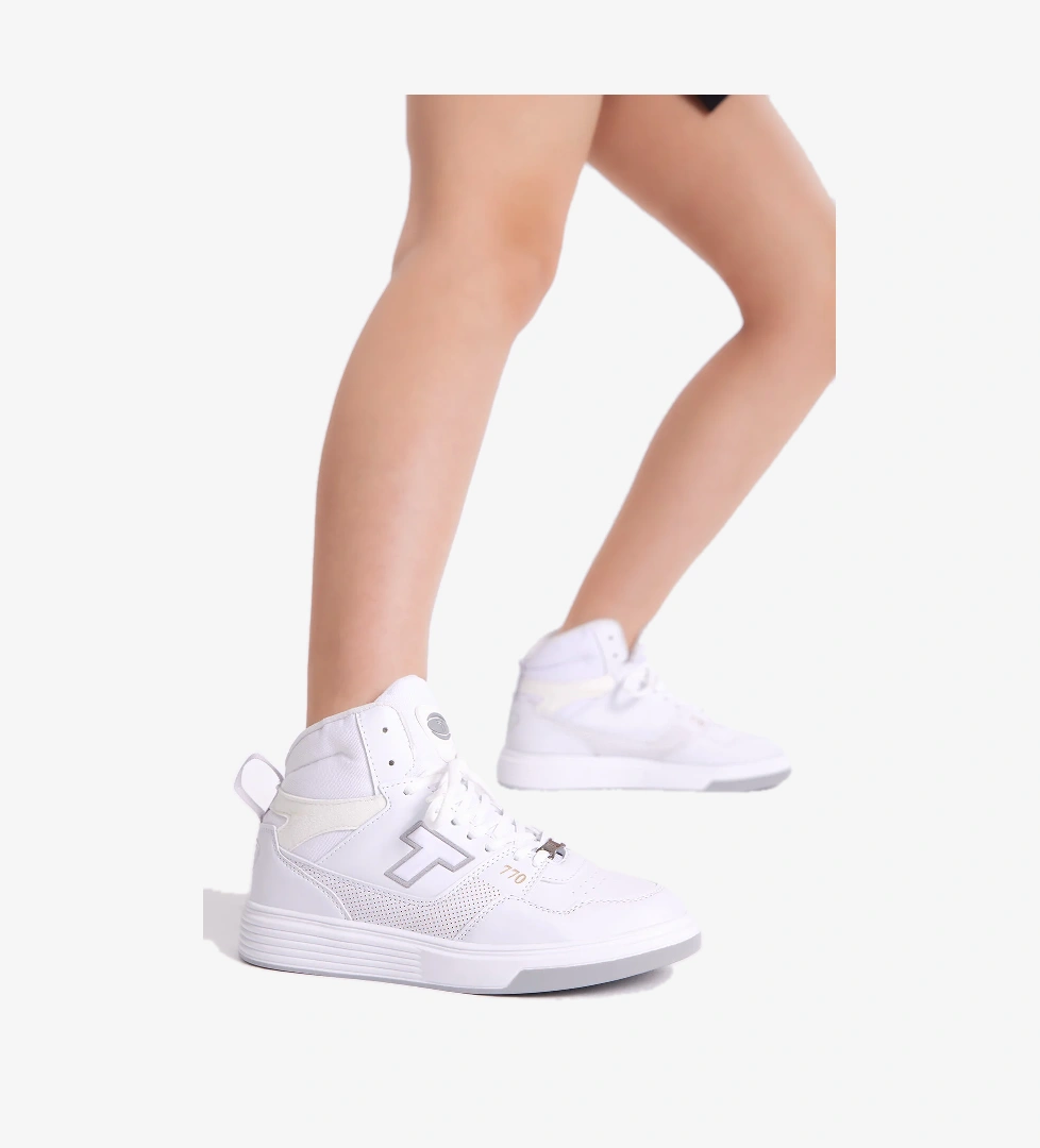Unisex Beyaz Rahat Kalıp Poli Taban Bağcıklı Uzun Sneaker