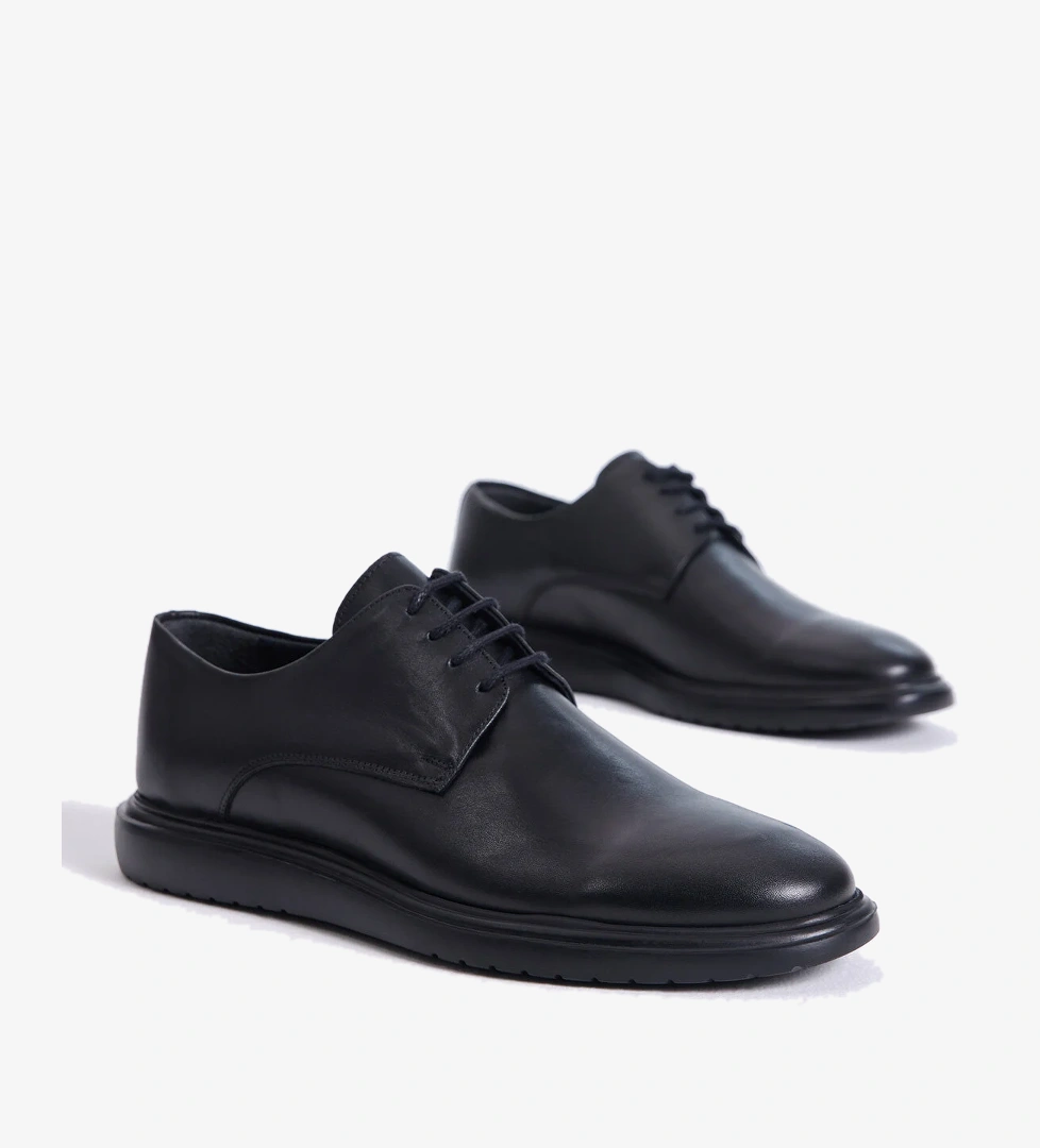 Erkek Siyah Önü Bağcıklı İçi Hakiki Deri Klasik Ayakkabı - Görsel 1