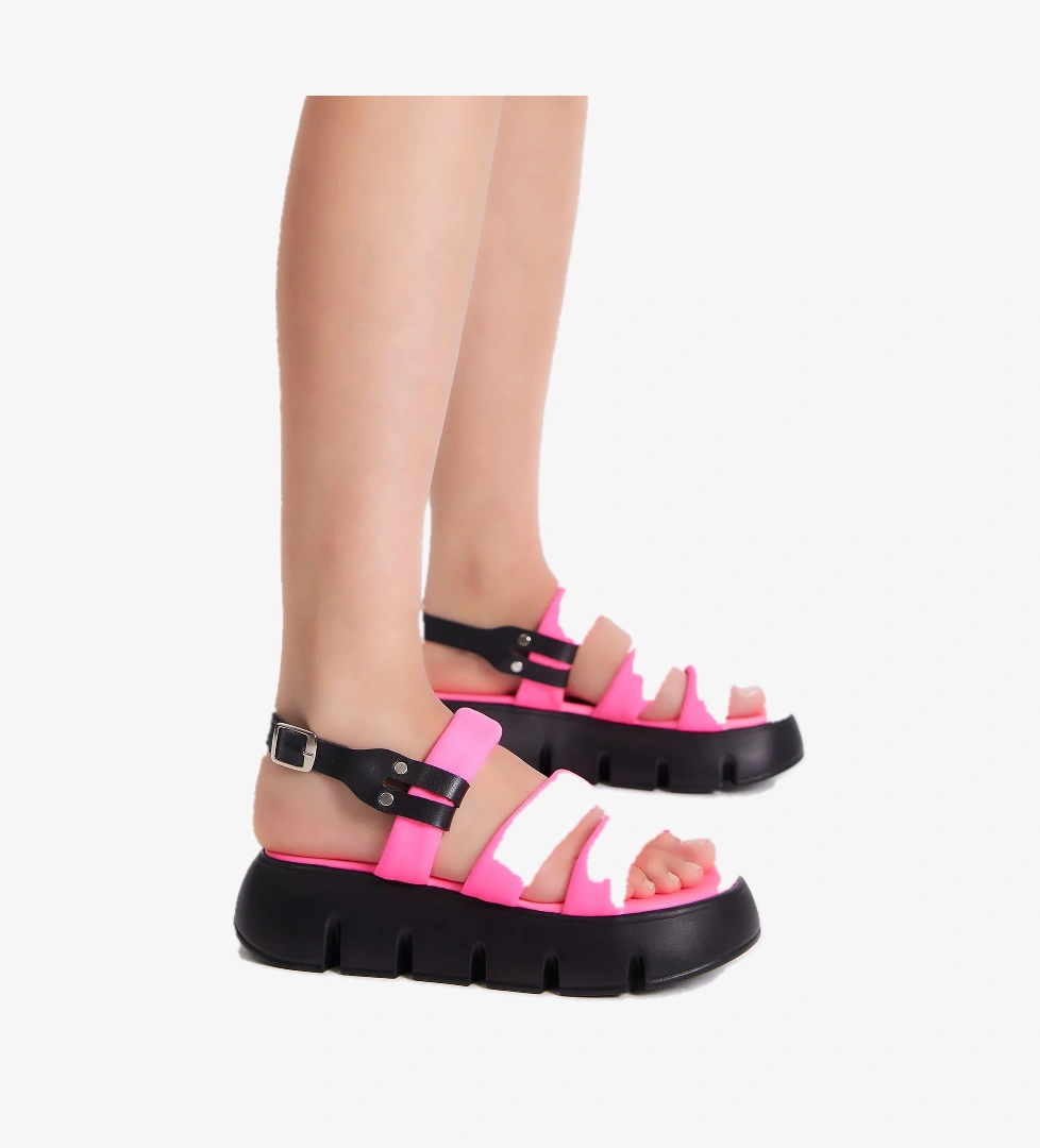 Kadın Pembe Paraşüt Kumaş Yüksek Taban Sandalet