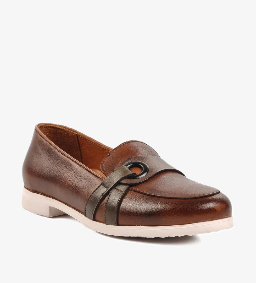 9090 Taba Hakiki Deri Kadın Casual Ayakkabı