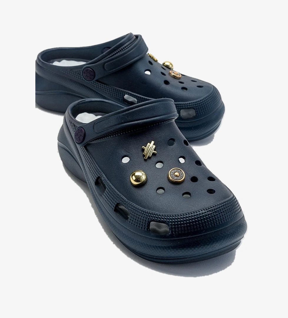 Aksesuarlı Kalın Taban Kadın Sabo Terlik LACİVERT