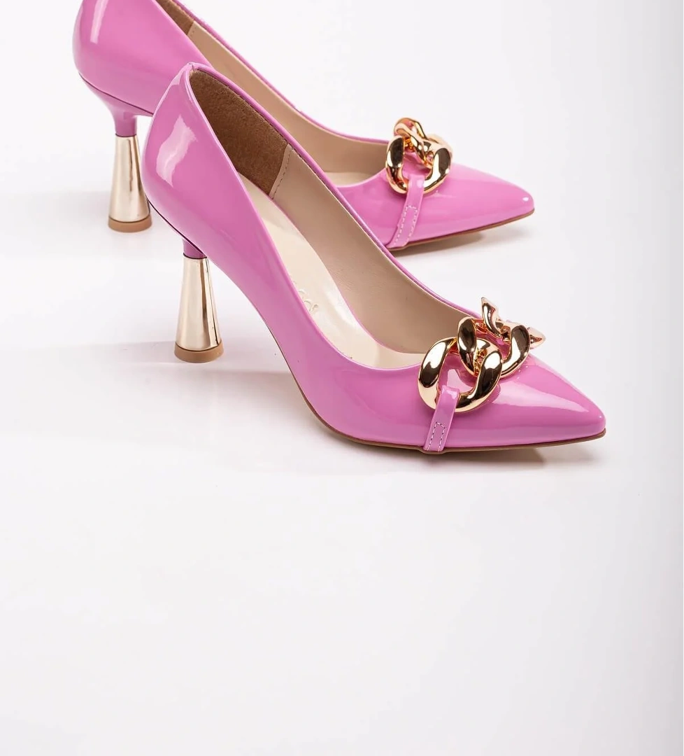 Kadın Zincirli Topuklu Ayakkabı PEMBE RUGAN