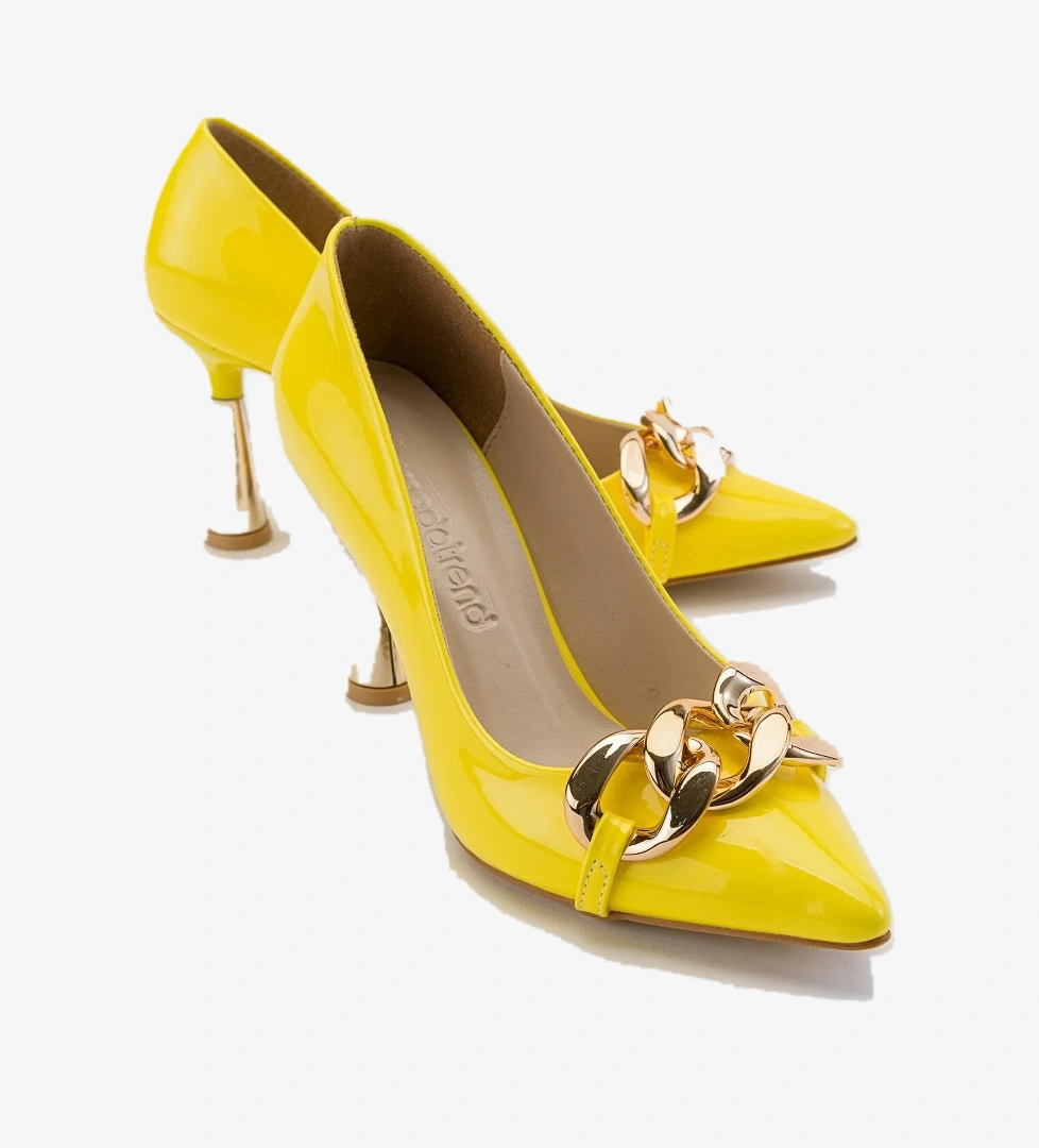 Kadın Zincirli Topuklu Ayakkabı SARI RUGAN - Görsel 1