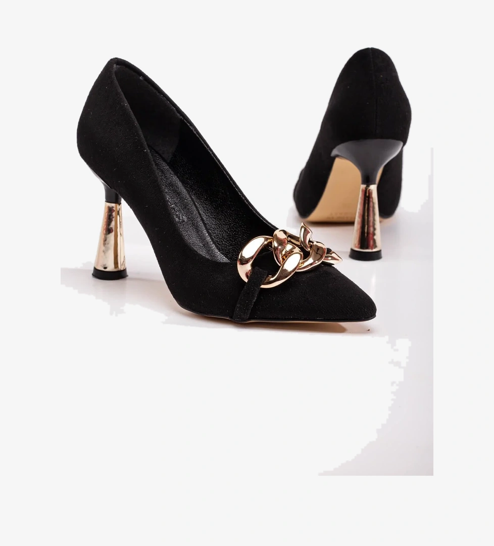 Kadın Zincirli Topuklu Ayakkabı SİYAH SÜET