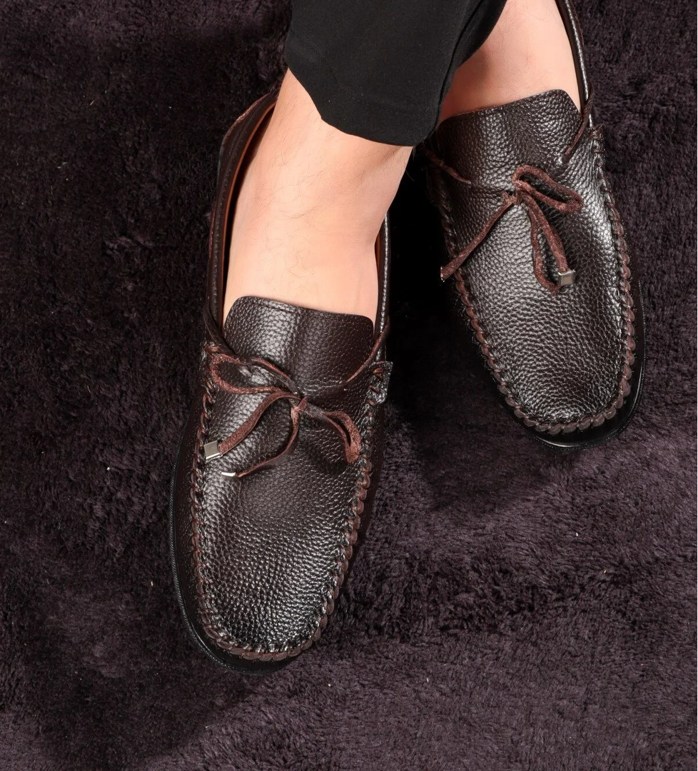 Borde Hakiki Deri Erkek Günlük Ayakkabı, Loafer Ayakkabı, Hafif Ayakkabı