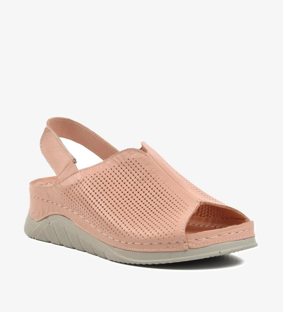 Z532116 Pudra Hakiki Deri Kadın Sandalet - Görsel 1