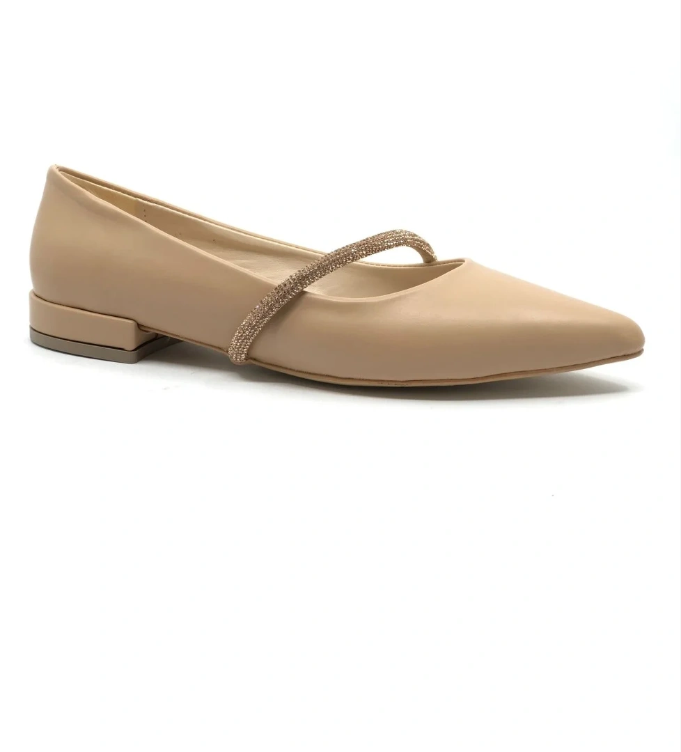 Feles Şerit Taş Dekolteli Yumuşak Düz Taban Kadın Babet model görseli