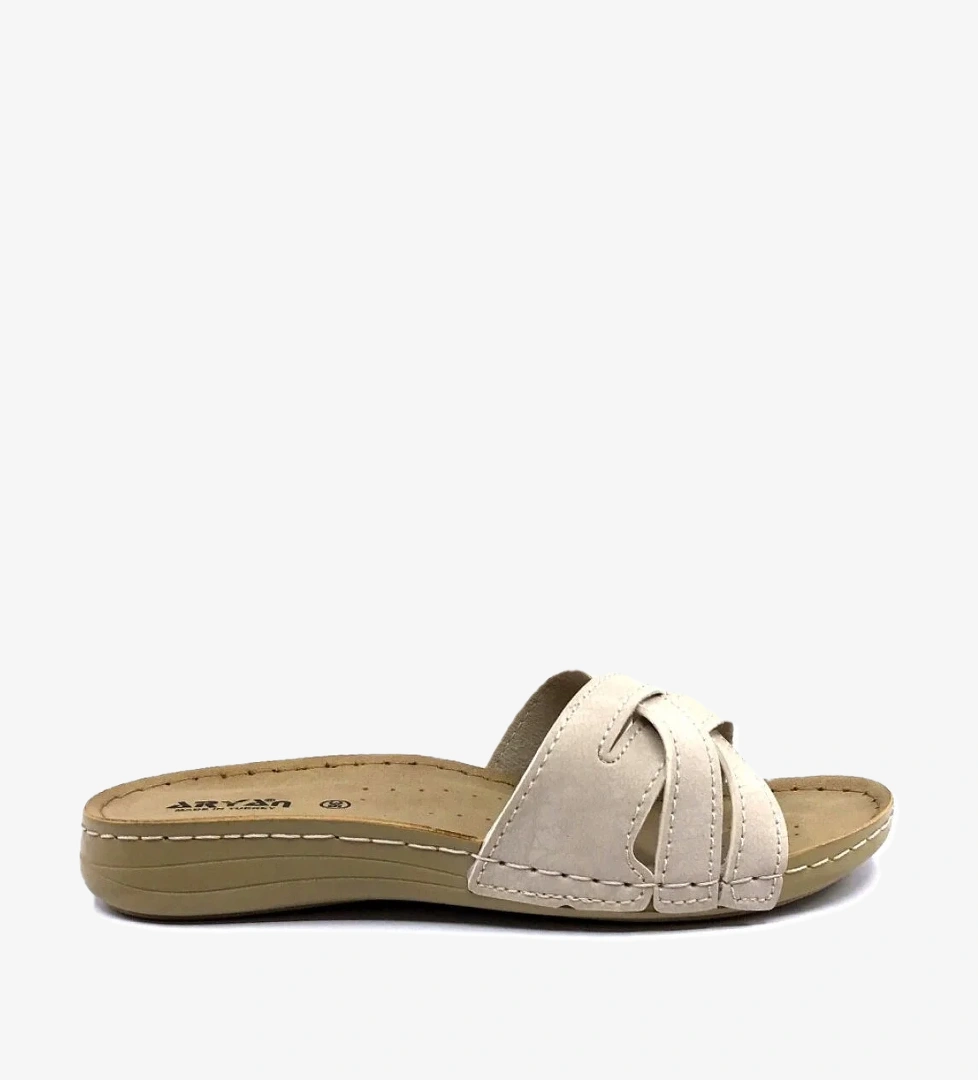 11-901 Bej Orta Pedik Yazlık Kadın Günlük Terlik - Görsel 1