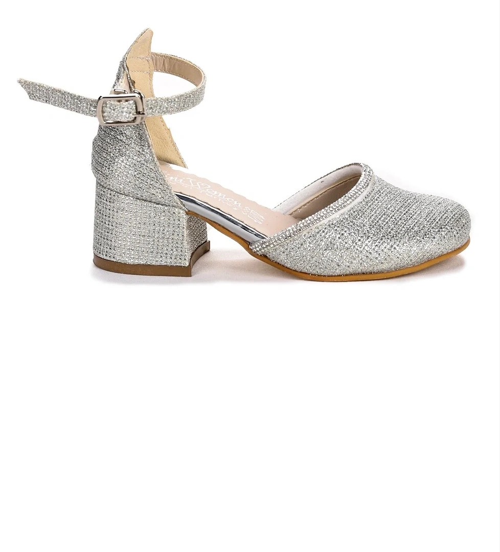 Ressa Çupra Taşlı Kız Çocuk 5 Cm Topuklu Sandalet Abiye Ayakkabı Gümüş