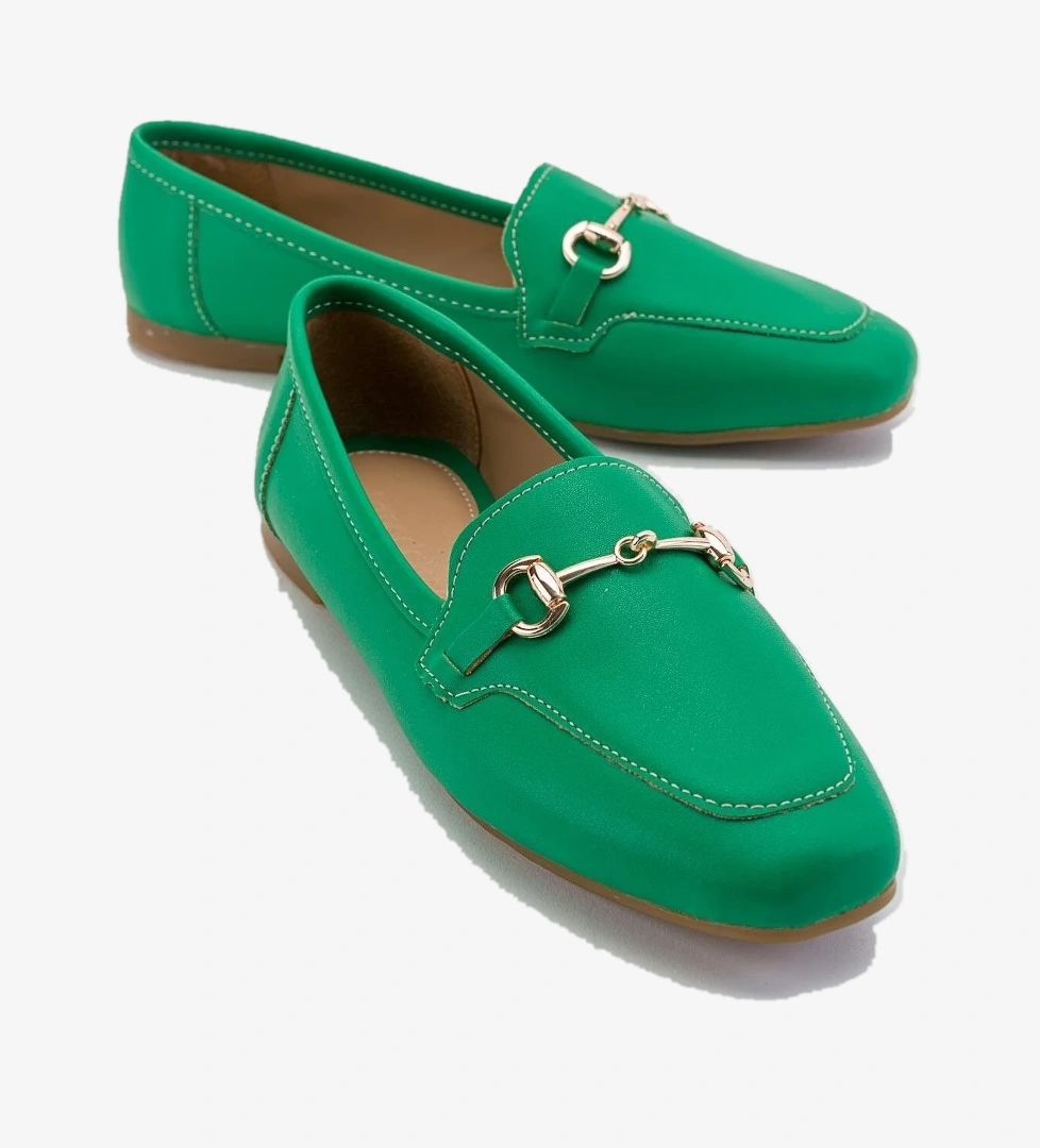 Tokalı Kadın Loafer Ayakkabı ÇİMEN YEŞİLİ CİLT