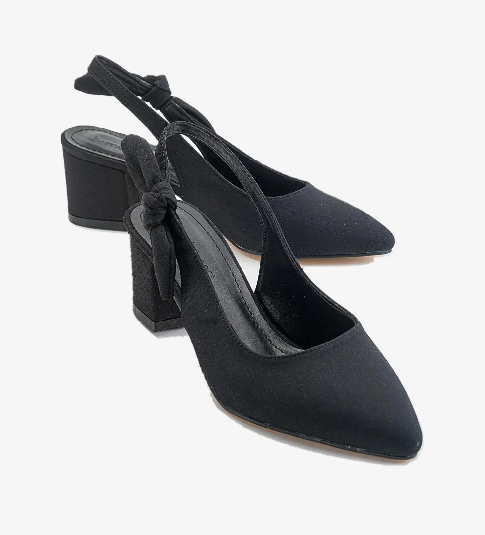 Yandan Fiyonklu Arkası Açık Kadın Topuklu Ayakabı SİYAH ZRA - Görsel 1