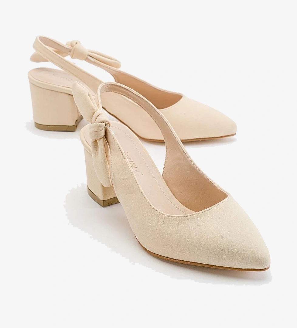 Yandan Fiyonklu Arkası Açık Kadın Topuklu Ayakabı BEJ ZRA