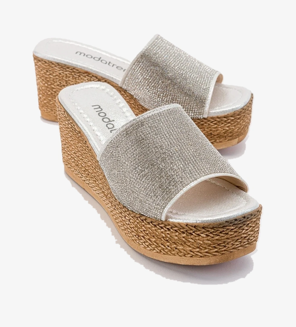 Ccway Tek Bant Taşlı Kadın Dolgu Topuklu Terlik GÜMÜŞ model görseli