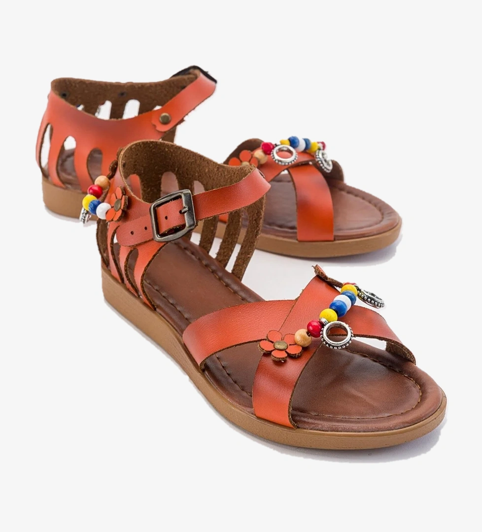Boncuklu Kadın Sandalet ORANJ CİLT