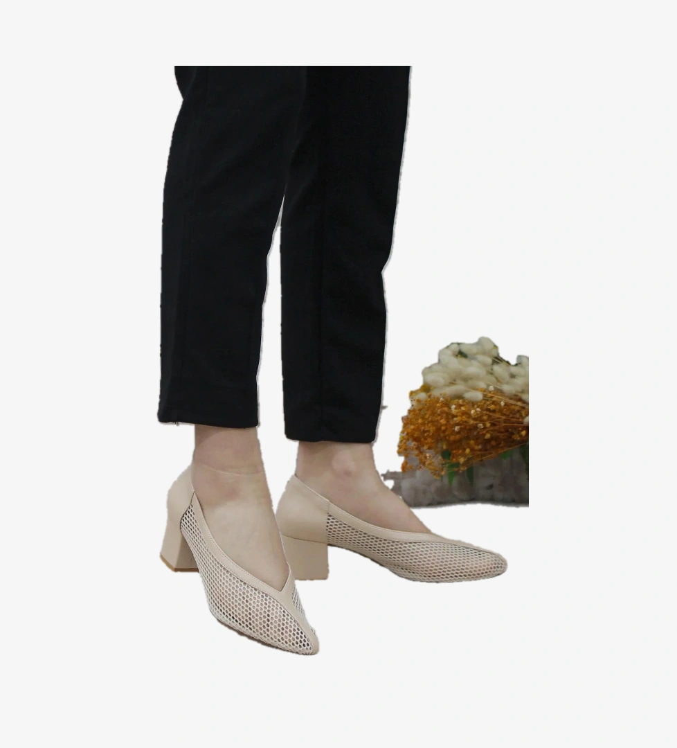 337 Fashion Klasik Topuklu Dantel Örgülü Kadın Ayakkabı - Görsel 1