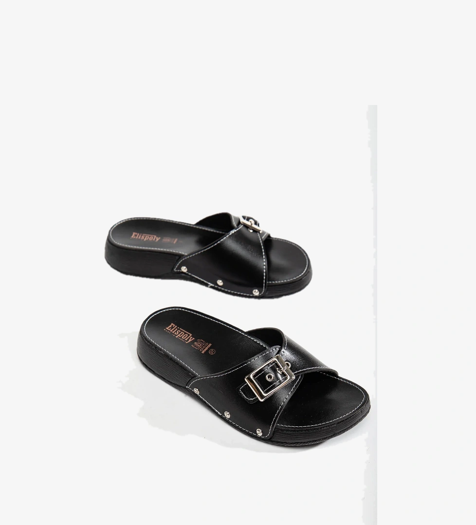 Tek Tokalı Kemerli Kadın Terlik SİYAH