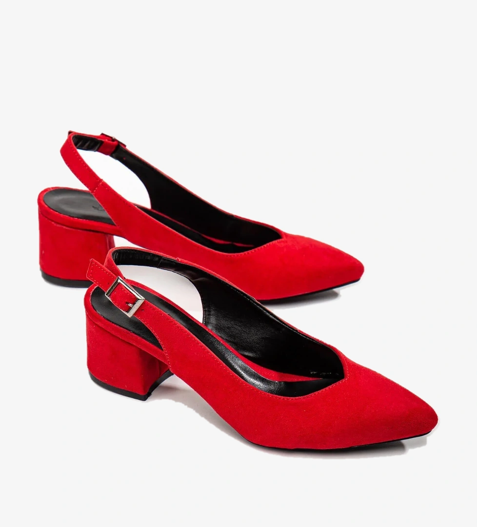 Arkası Açık Kadın Topuklu Ayakabı KIRMIZI SÜET