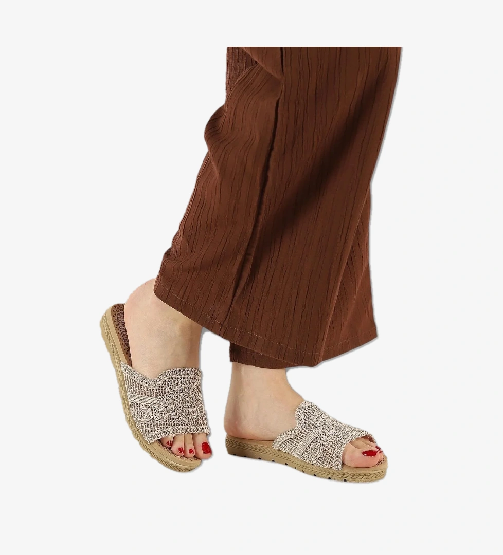 Kadın Örgülü Günlük Rahat Terlik BEJ