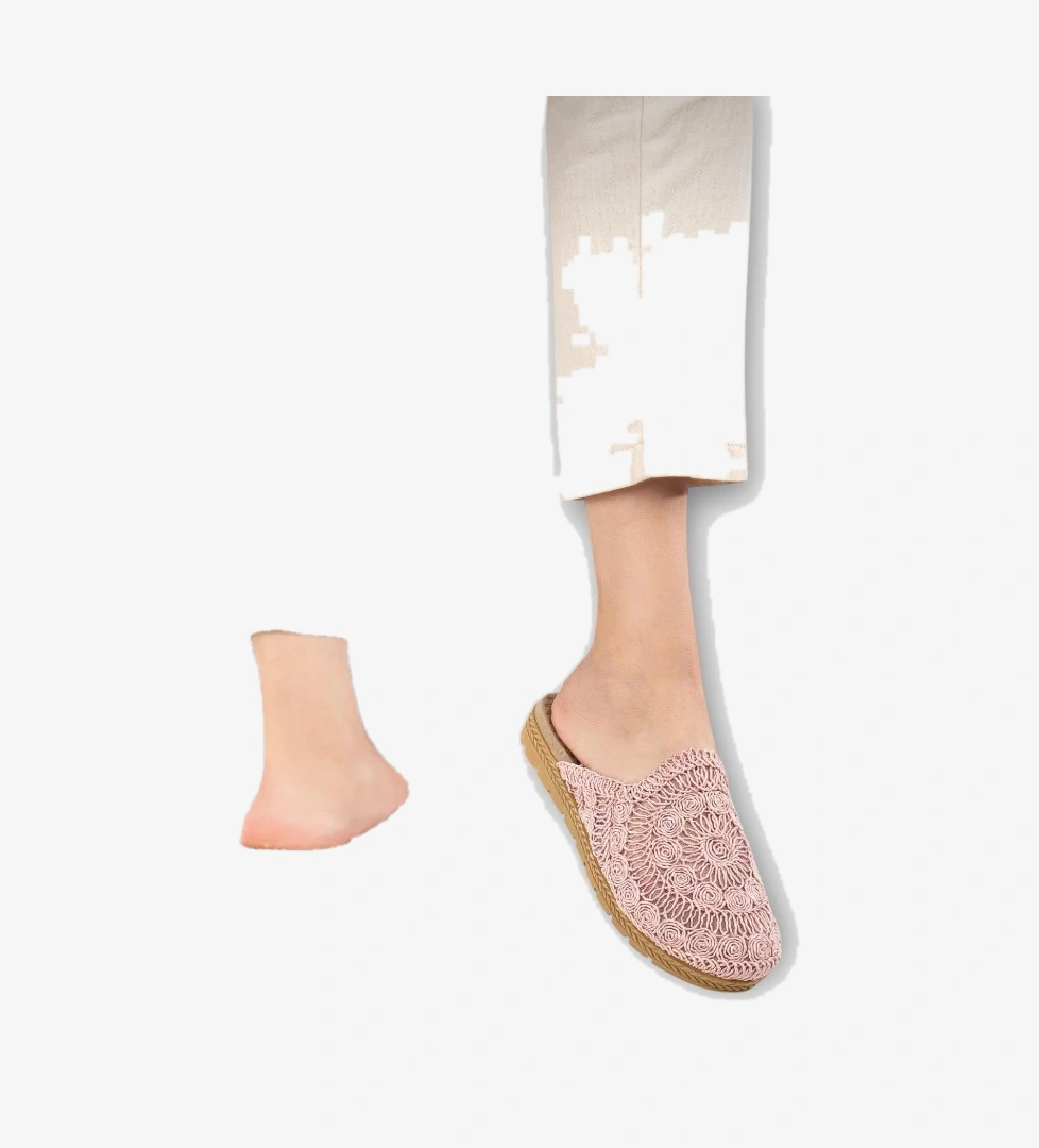 Kadın Hasır Örgü İşlemeli Önü Kapalı Günlük Rahat Terlik PUDRA