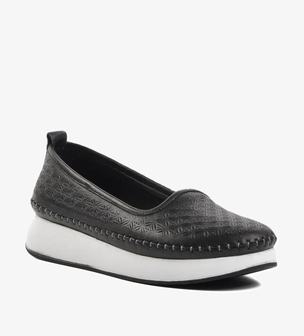 9091-1 Siyah Hakiki Deri Kadın Günlük Ayakkabı - Görsel 1