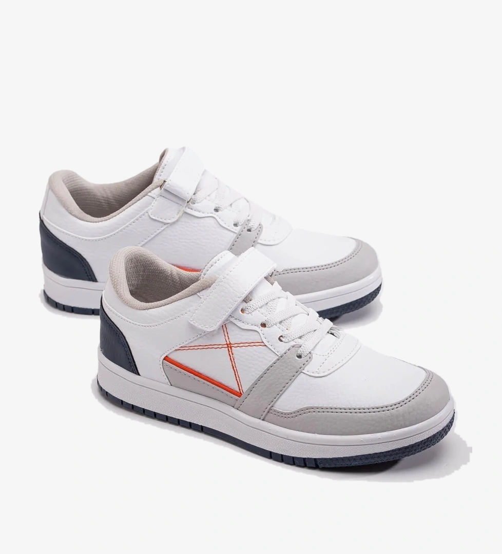 Cırtlı Bağcıklı Kadın Spor Ayakkabı BEYAZ BUZ TURUNCU LACI - Görsel 1