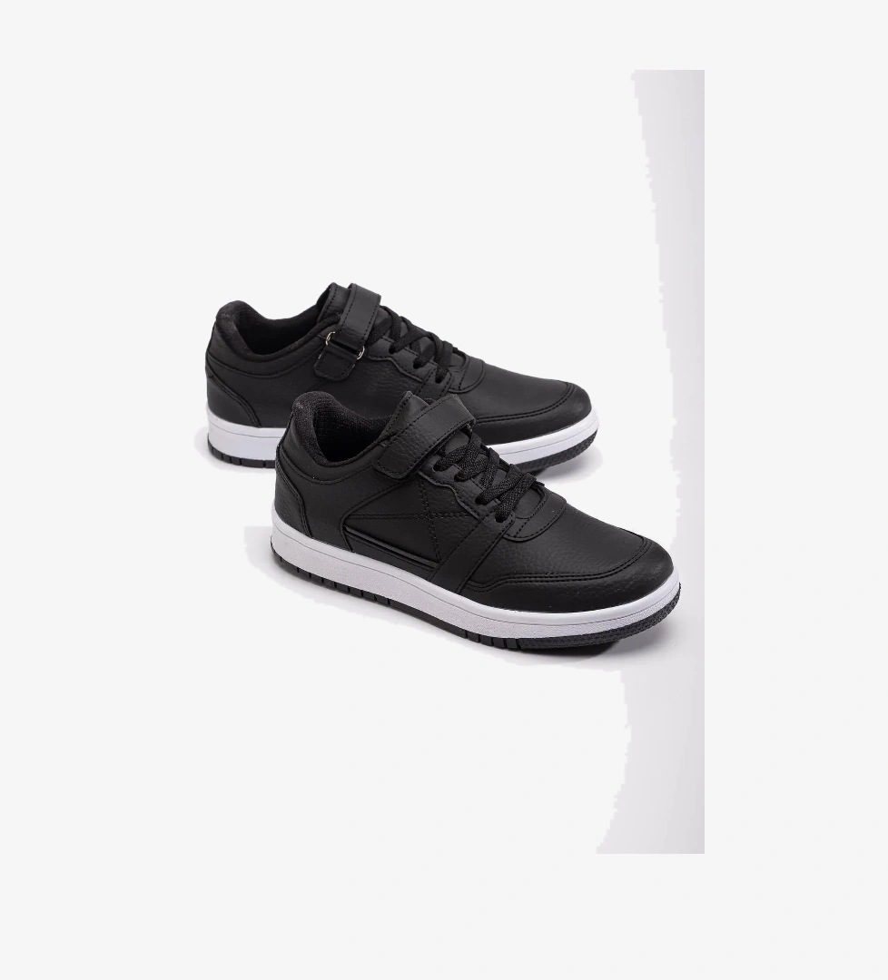 Cırtlı Bağcıklı Kadın Spor Ayakkabı SİYAH BEYAZ