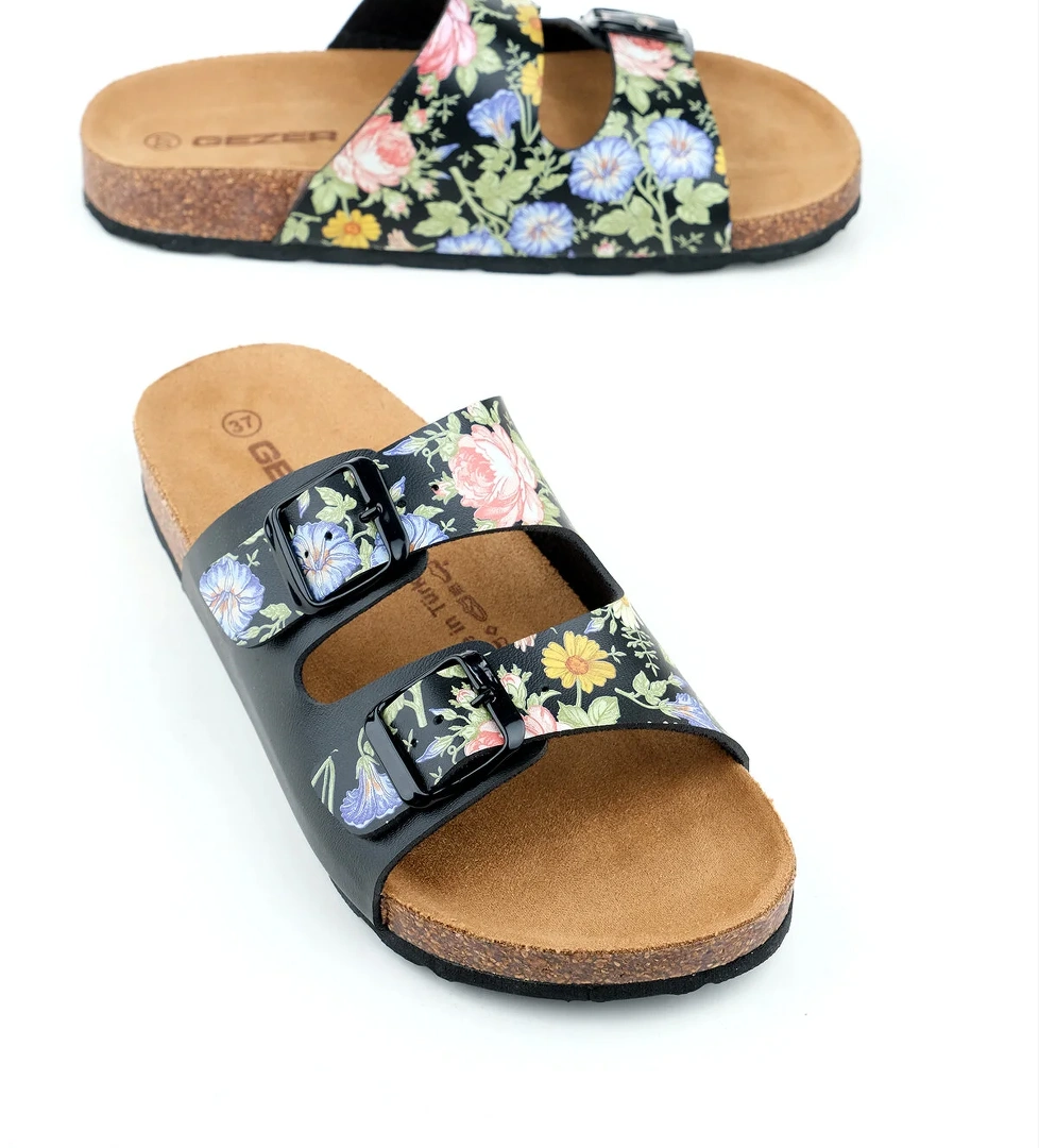 Kadın Yazlık İki Toka Ayarlanabilir Rahat Mantar Taban Fashion Günlük Terlik - Görsel 1